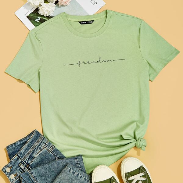 

Letter Graphic Round Neck Tee, Lime green