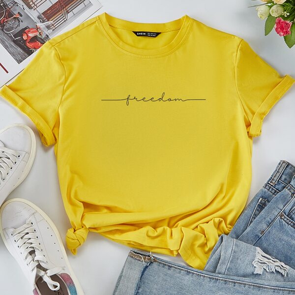 

Letter Graphic Round Neck Tee, Yellow