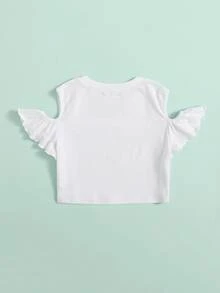 SHEIN Tops de niñas Volante Rayas irisadas Casual - Blanco - Ver 2