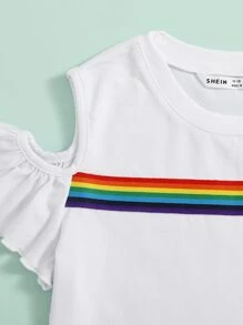 SHEIN Tops de niñas Volante Rayas irisadas Casual - Blanco - Ver 3