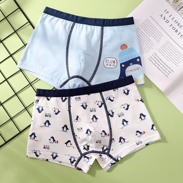 

Boys 2pcs Cartoon Penguin Print Underwear, Multicolor