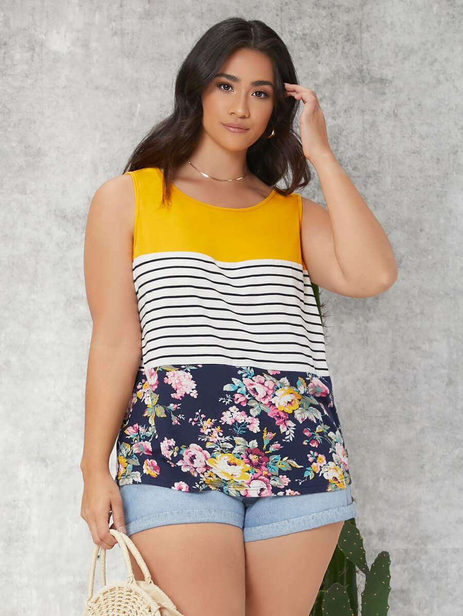 SHEIN Unity Áo hai dây Plus Size Hoa Giải trí - Nhiều màu - Xem 1