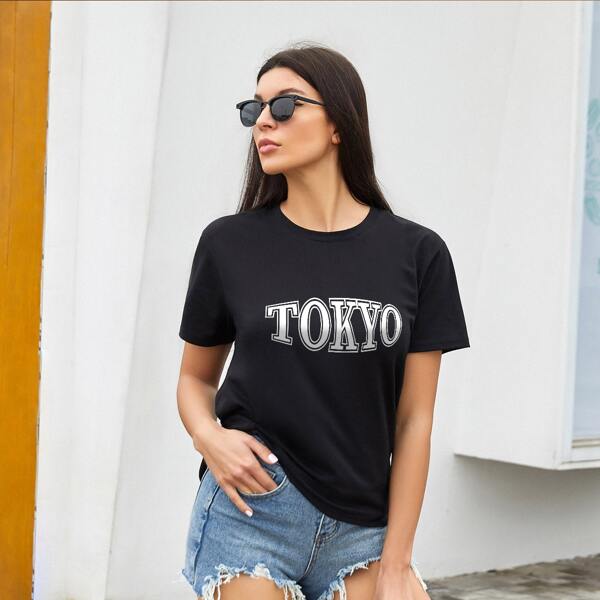 

Letter Graphic Crew Neck Tee, Black