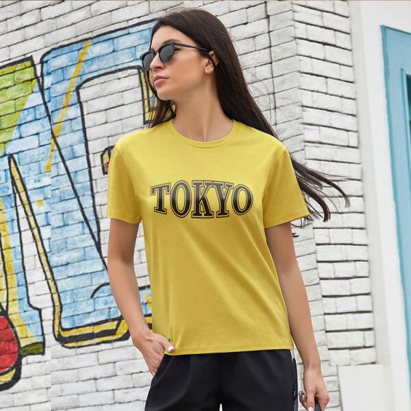 

Letter Graphic Crew Neck Tee, Yellow