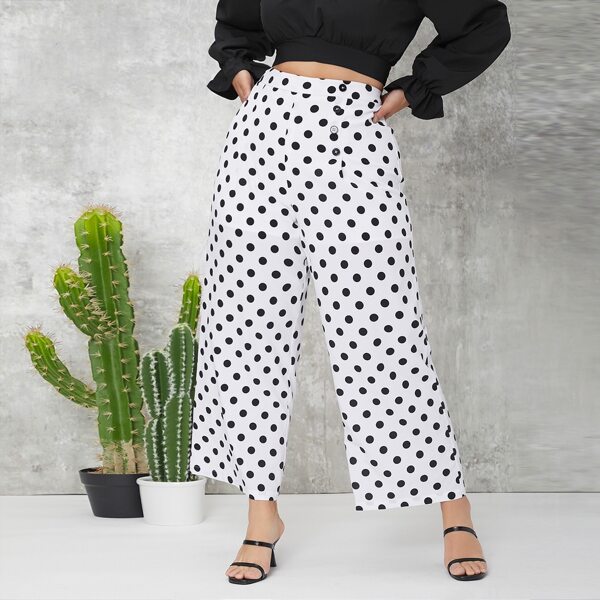 

Plus Polka Dot Palazzo Pants, White