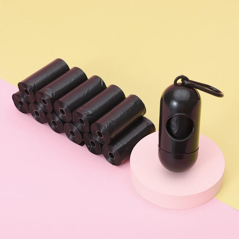 

1pc Pet Waste Bag Dispenser & 12rolls Garbage Bag, Black