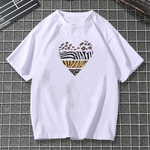 

Men Heart And Leopard Print Tee, White