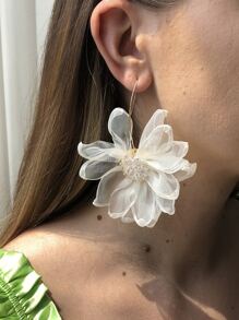 花朵耳墜 - 白色 - 查看 1