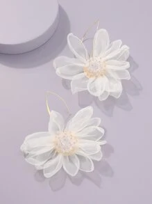 花朵耳墜 - 白色 - 查看 2
