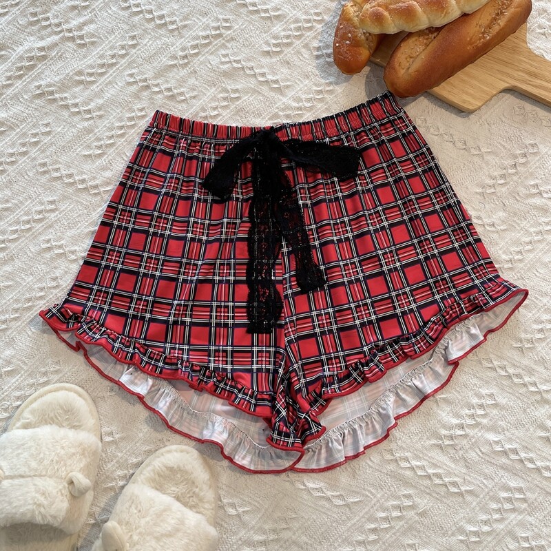 

Plaid Frill Trim Sleep Shorts, Multicolor
