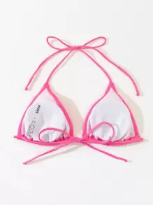 Swim Mod Summer Metallic Triangle Bikini Top - Hot Pink - View 2