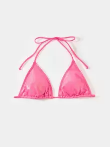 Swim Mod Summer Metallic Triangle Bikini Top - Hot Pink - View 3