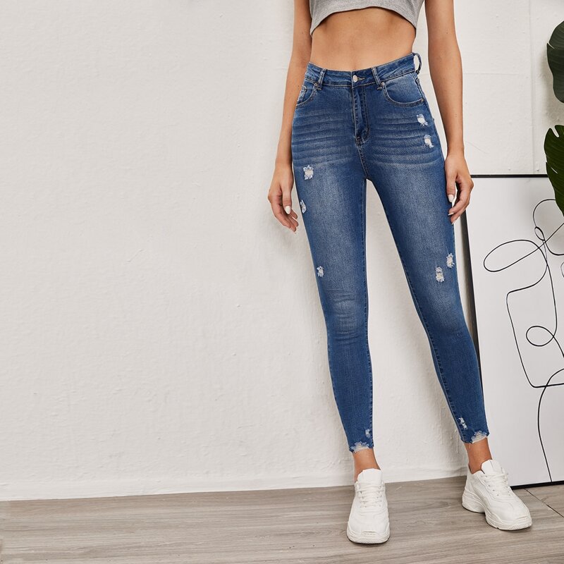 

High Waisted Ripped Skinny Jeans, Medium wash