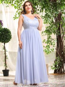 Vestido De Malla Bordado Floral En Talla Grande - Celeste - Ver 6