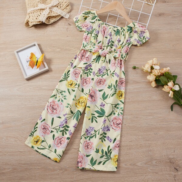 

Toddler Girls Allover Floral Belted Bardot Jumpsuit, Multicolor