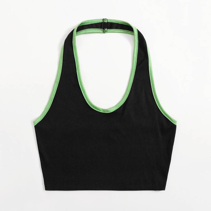 

Contrast Binding Halter Top, Black