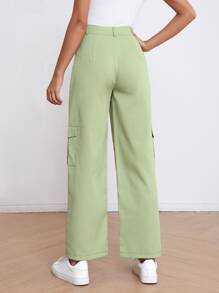 High Waist Solid Cargo Pants