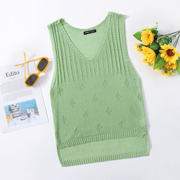 

Solid V Neck Sweater Vest, Mint green