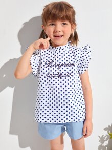 Top De Bordado De Letra Con Lunares Y Volantes Para Niñas Pequeñas - Multicolor - Ver 1