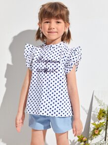 Top De Bordado De Letra Con Lunares Y Volantes Para Niñas Pequeñas - Multicolor - Ver 3