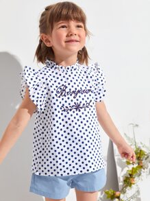 Top De Bordado De Letra Con Lunares Y Volantes Para Niñas Pequeñas - Multicolor - Ver 4