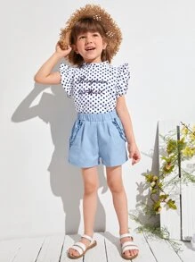 Top De Bordado De Letra Con Lunares Y Volantes Para Niñas Pequeñas - Multicolor - Ver 5
