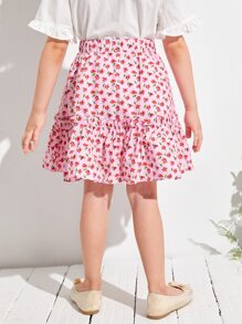 SHEIN 小女童小碎花結飾荷葉邊下擺半身裙