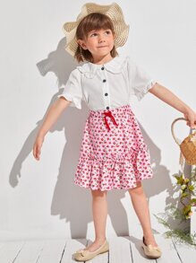 SHEIN 小女童小碎花結飾荷葉邊下擺半身裙