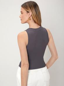 MOTF PREMIUM VISCOSE SLIM-FIT CROP TOP - Dark Grey - View 2