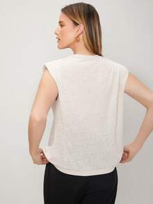 SHEIN Linen Shoulder Pad Tank Top - Beige - View 2