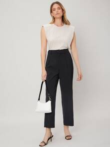 SHEIN Linen Shoulder Pad Tank Top - Beige - View 4