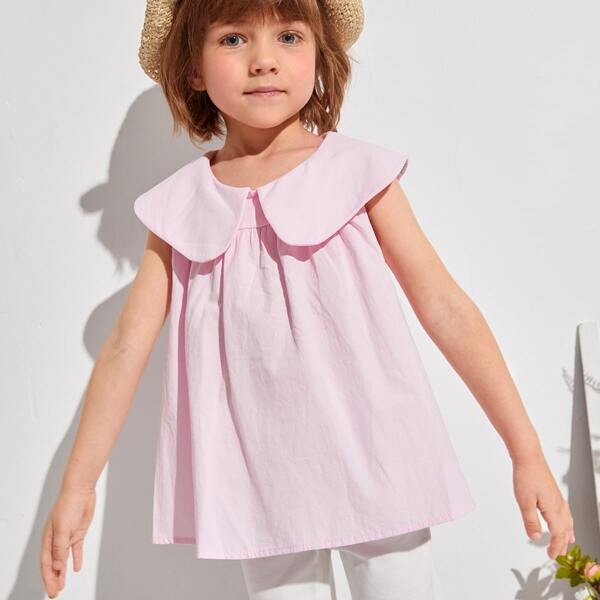 

Toddler Girls Peter-pan Collar Solid Top, Baby pink