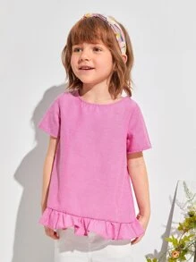 SHEIN Tops de niñitas Botón Liso Casual - Rosa Fucsia - Ver 2