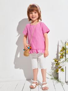 SHEIN Tops de niñitas Botón Liso Casual - Rosa Fucsia - Ver 3