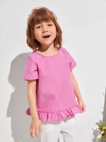 SHEIN Tops de niñitas Botón Liso Casual - Rosa Fucsia - Ver 4