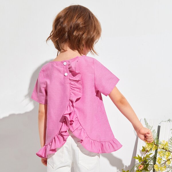

Toddler Girls Ruffle Detail Solid Top, Hot pink