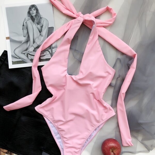 

Cut-out One Shoulder One Piece Swimsuit, Pink