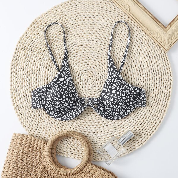 

Leopard Underwire Bikini Top, Black and white