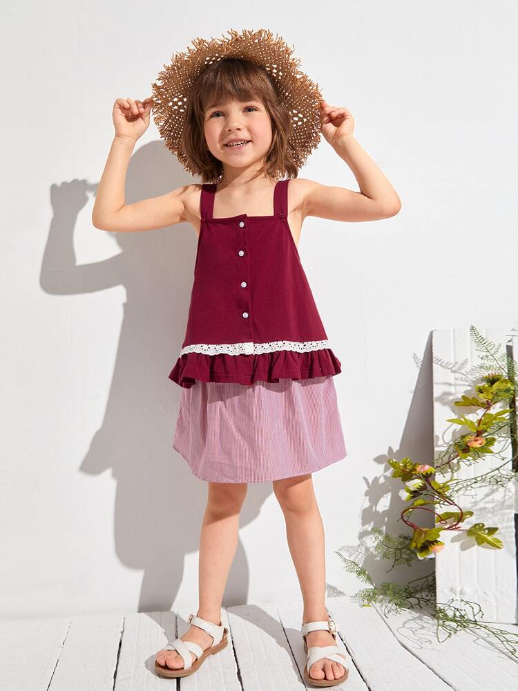 Toddler Girls Contrast Schiffy Detail Ruffle Hem Cami Top