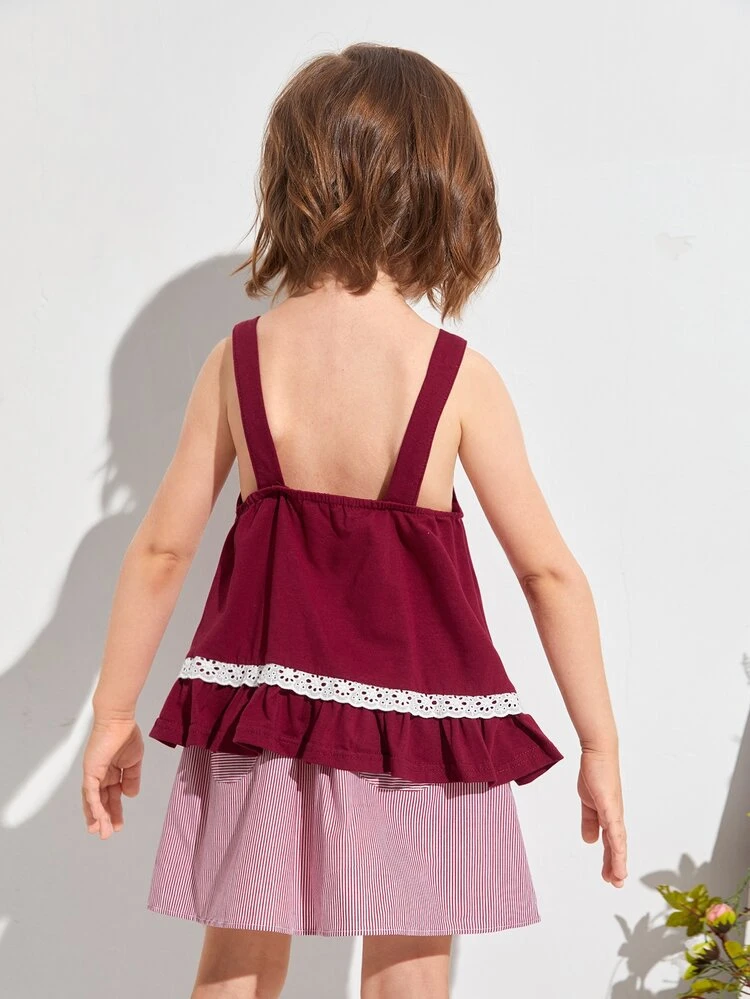 Toddler Girls Contrast Schiffy Detail Ruffle Hem Cami Top
