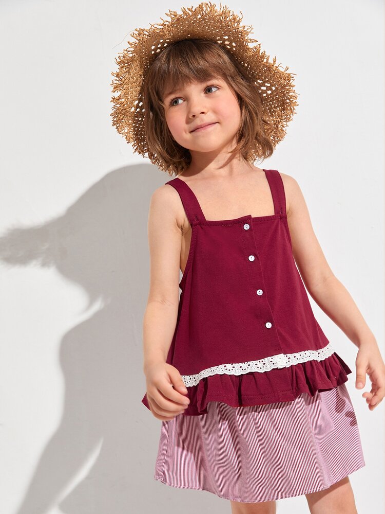 Toddler Girls Contrast Schiffy Detail Ruffle Hem Cami Top