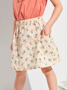 SHEIN 小女童織帶細節口袋小碎花半身裙