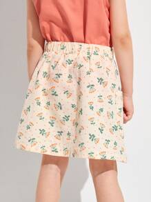 SHEIN 小女童織帶細節口袋小碎花半身裙