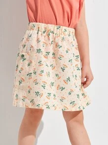 SHEIN 小女童織帶細節口袋小碎花半身裙