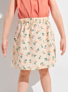 SHEIN 小女童織帶細節口袋小碎花半身裙