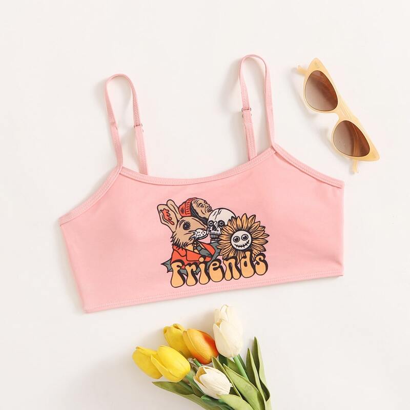 

Cartoon Graphic Bikini Top, Baby pink