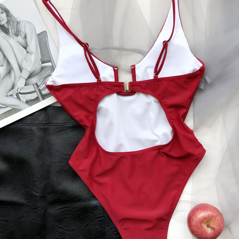 

U Wired One Piece Swimsuit, Red