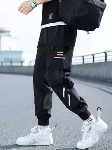 Manfinity Men Letter Graphic Cargo Trousers - Black - View 3