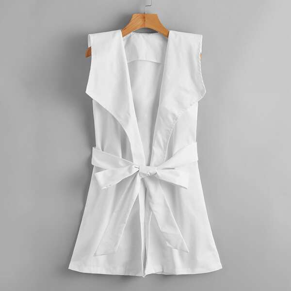 

Solid Self Tie Hooded Coat, White