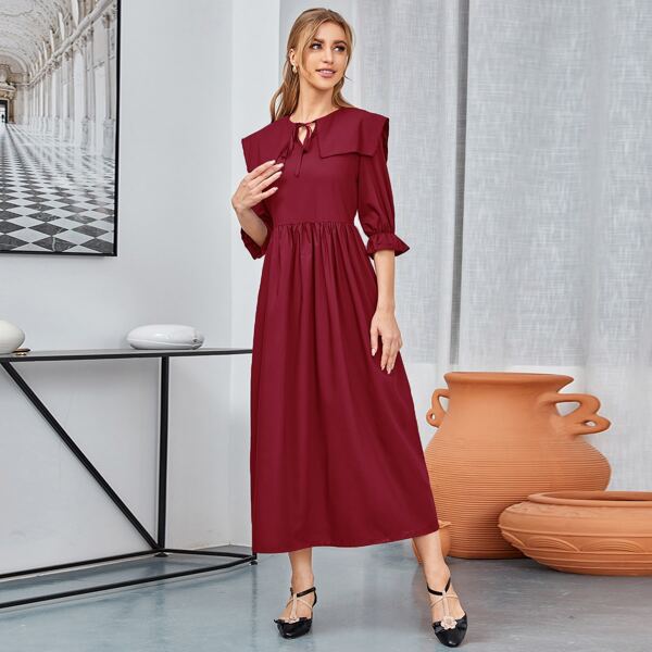 

Sailor Collar Flounce Sleeve Dress, Burgundy
